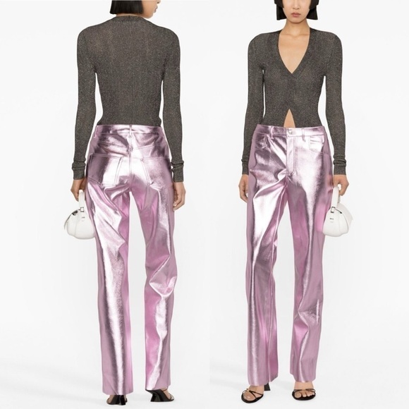 NWT ALIX NYC Jay Vegan Leather Straight-Leg Pants in Pink Size: 8 - Picture 4 of 17
